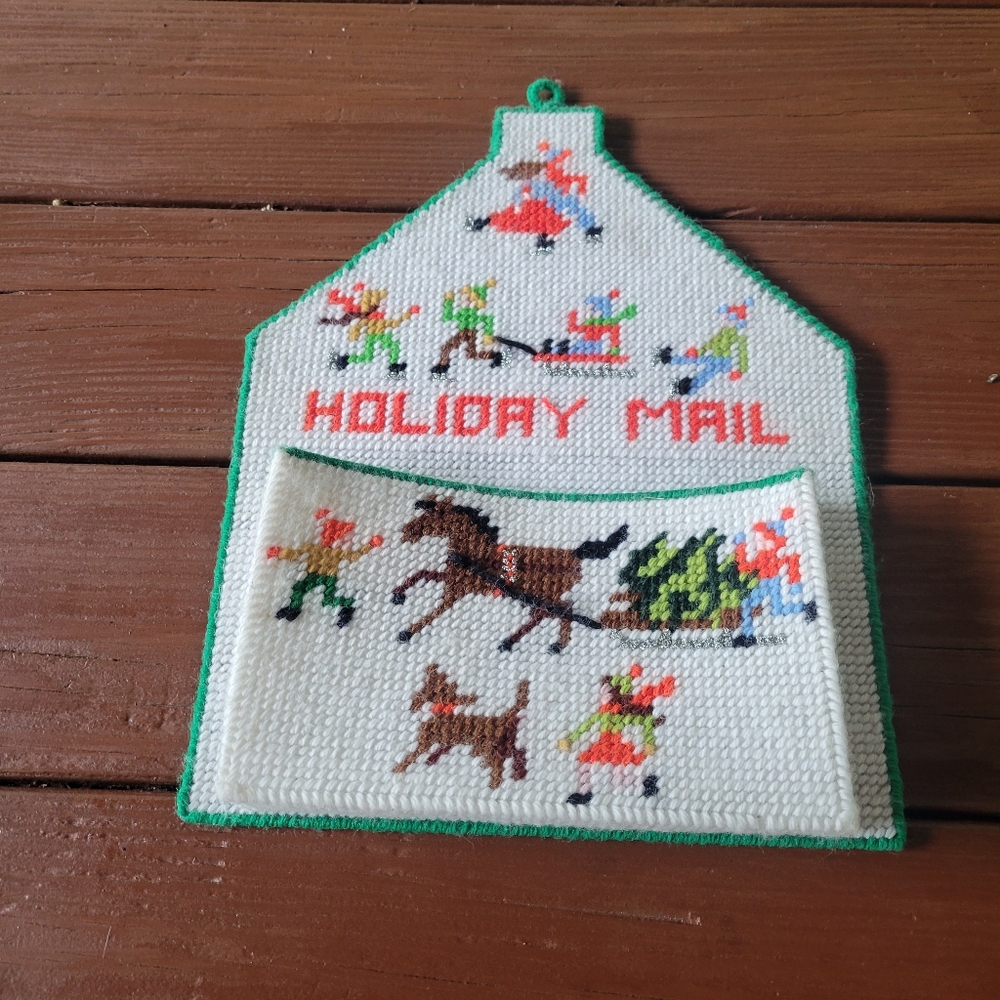 Handmade Plastic Canvas Holiday Mail Holder Vintage